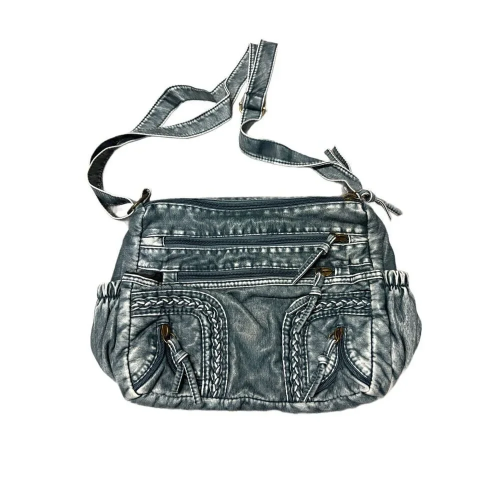 Boho Denim Look Crossbody faux leather bag